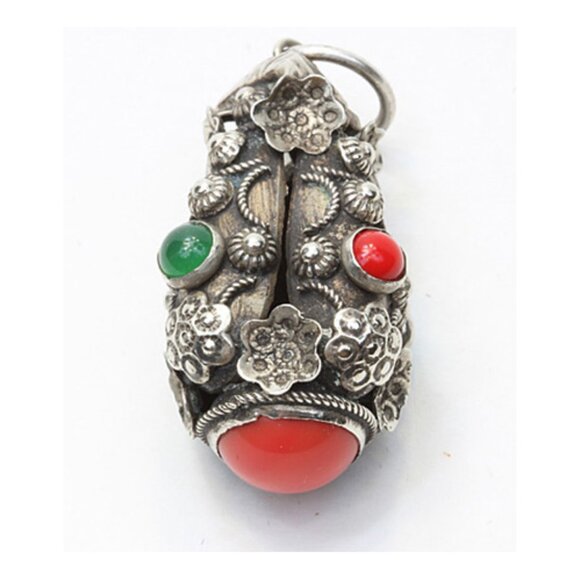 Rare Antique Silver Pendant / Charm with multi colored stones - Truly UNIQUE! - Picture 5 of 8